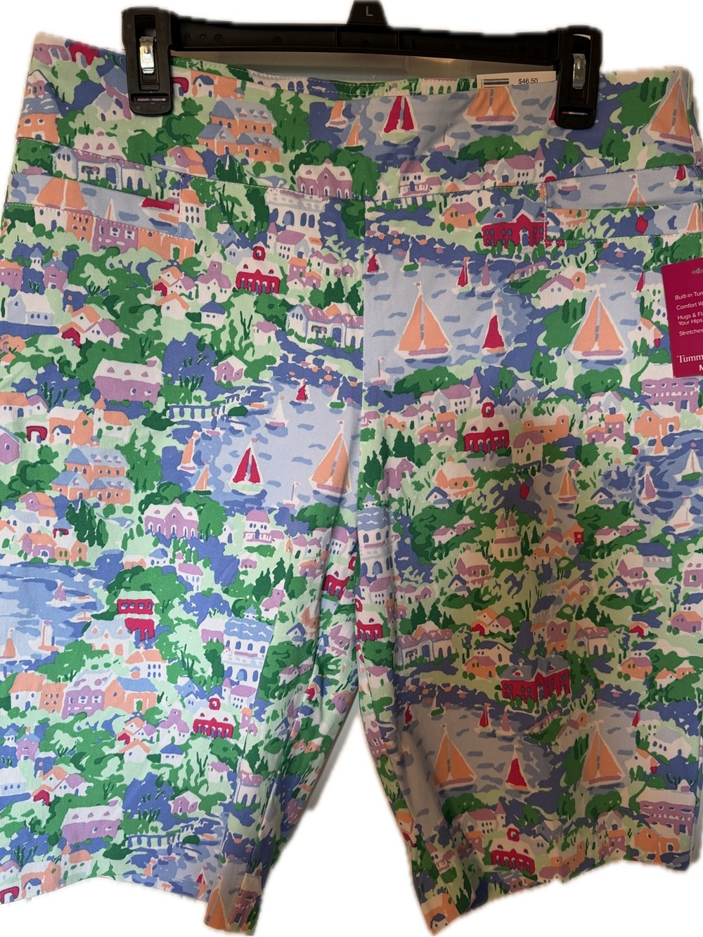 Kim Rogers Ladies Printed Sailboat & Harbor Bermuda Shorts - Green Multicolor